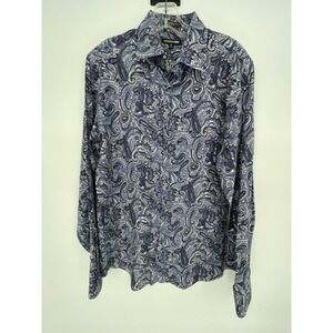 Express 1MX Modern Fit Shirt Mens‎ Medium Blue Purple Paisley Stretch Cotton L/S